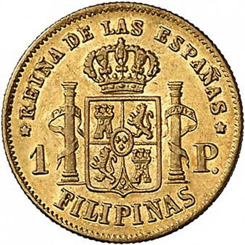 1 Peso Reverse Image minted in SPAIN in 1865 (1833-68  -  ISABEL II - Philippines)  - The Coin Database