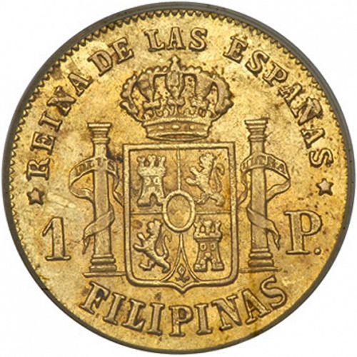 1 Peso Reverse Image minted in SPAIN in 1866 (1833-68  -  ISABEL II - Philippines)  - The Coin Database