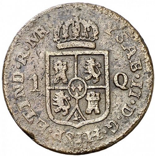 1 Cuarto Obverse Image minted in SPAIN in 1835MR (1833-68  -  ISABEL II - Philippines)  - The Coin Database