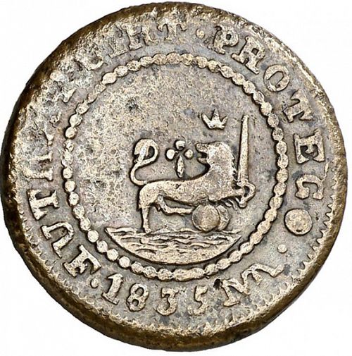 1 Cuarto Reverse Image minted in SPAIN in 1835MR (1833-68  -  ISABEL II - Philippines)  - The Coin Database