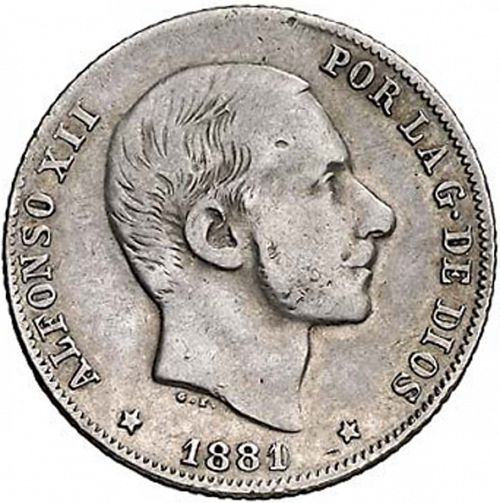 20 Centavos Peso Obverse Image minted in SPAIN in 1881 (1874-85  -  ALFONSO XII - Philippines)  - The Coin Database