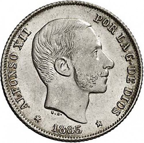 20 Centavos Peso Obverse Image minted in SPAIN in 1885 (1874-85  -  ALFONSO XII - Philippines)  - The Coin Database