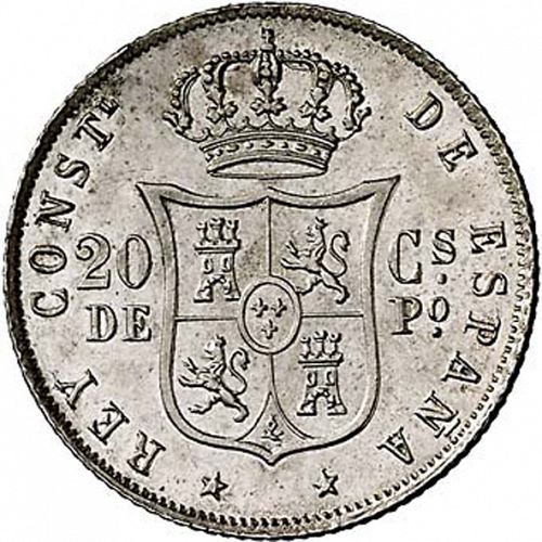 20 Centavos Peso Reverse Image minted in SPAIN in 1884 (1874-85  -  ALFONSO XII - Philippines)  - The Coin Database