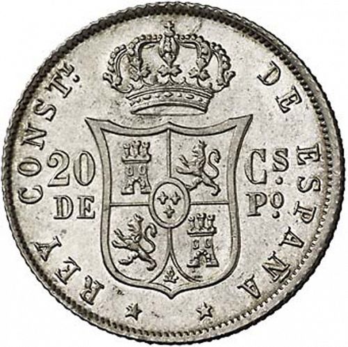 20 Centavos Peso Reverse Image minted in SPAIN in 1885 (1874-85  -  ALFONSO XII - Philippines)  - The Coin Database
