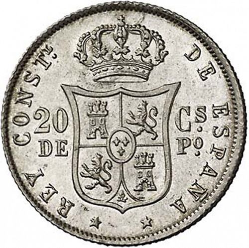 20 Centavos Peso Reverse Image minted in SPAIN in 1885 (1874-85  -  ALFONSO XII - Philippines)  - The Coin Database