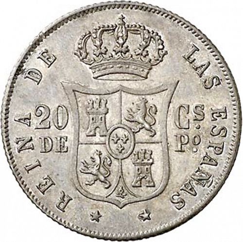 20 Céntimos Peso Reverse Image minted in SPAIN in 1864 (1833-68  -  ISABEL II - Philippines)  - The Coin Database