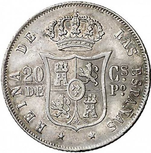 20 Céntimos Peso Reverse Image minted in SPAIN in 1865 (1833-68  -  ISABEL II - Philippines)  - The Coin Database