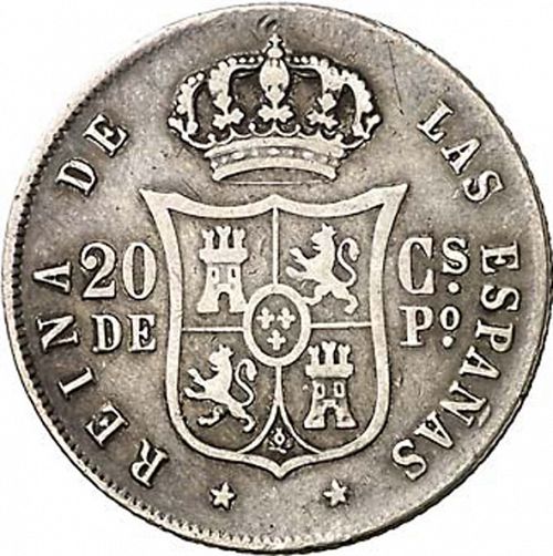 20 Céntimos Peso Reverse Image minted in SPAIN in 1866 (1833-68  -  ISABEL II - Philippines)  - The Coin Database