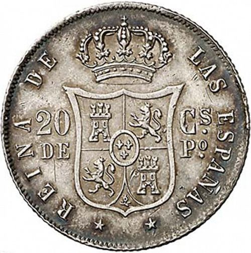 20 Céntimos Peso Reverse Image minted in SPAIN in 1867 (1833-68  -  ISABEL II - Philippines)  - The Coin Database
