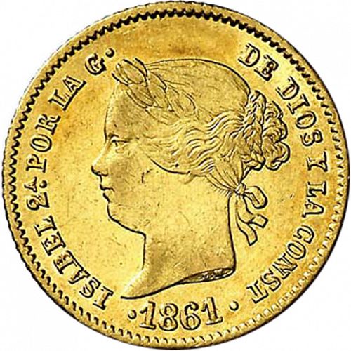 2 Pesos Obverse Image minted in SPAIN in 1861 (1833-68  -  ISABEL II - Philippines)  - The Coin Database