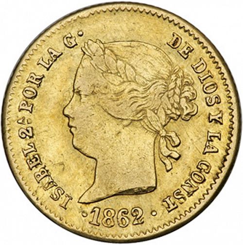2 Pesos Obverse Image minted in SPAIN in 1862 (1833-68  -  ISABEL II - Philippines)  - The Coin Database