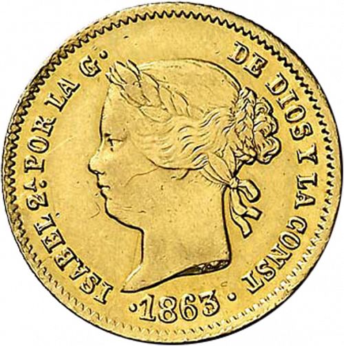 2 Pesos Obverse Image minted in SPAIN in 1863 (1833-68  -  ISABEL II - Philippines)  - The Coin Database