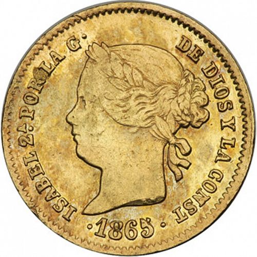 2 Pesos Obverse Image minted in SPAIN in 1865 (1833-68  -  ISABEL II - Philippines)  - The Coin Database