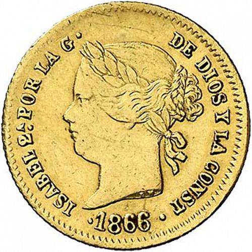 2 Pesos Obverse Image minted in SPAIN in 1866 (1833-68  -  ISABEL II - Philippines)  - The Coin Database
