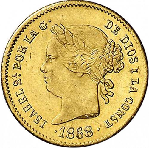 2 Pesos Obverse Image minted in SPAIN in 1868 (1833-68  -  ISABEL II - Philippines)  - The Coin Database