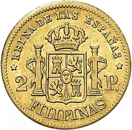 2 Pesos Reverse Image minted in SPAIN in 1864 (1833-68  -  ISABEL II - Philippines)  - The Coin Database