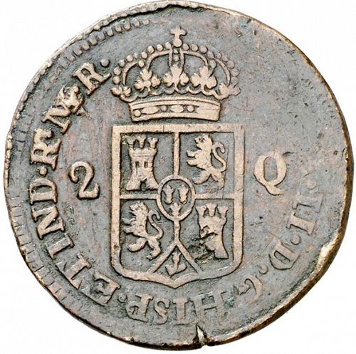 2 Cuartos Obverse Image minted in SPAIN in 1835MR (1833-68  -  ISABEL II - Philippines)  - The Coin Database