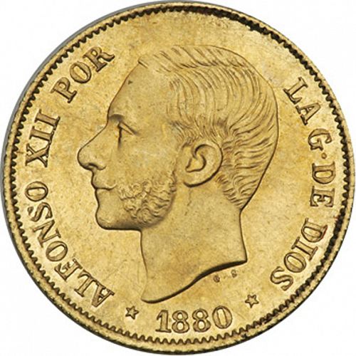4 Pesos Obverse Image minted in SPAIN in 1880 (1874-85  -  ALFONSO XII - Philippines)  - The Coin Database