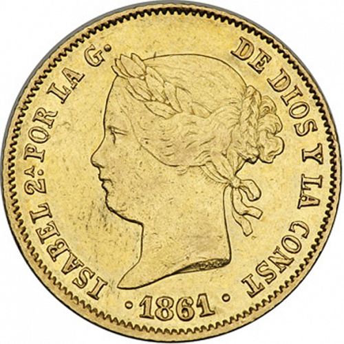 4 Pesos Obverse Image minted in SPAIN in 1861 (1833-68  -  ISABEL II - Philippines)  - The Coin Database