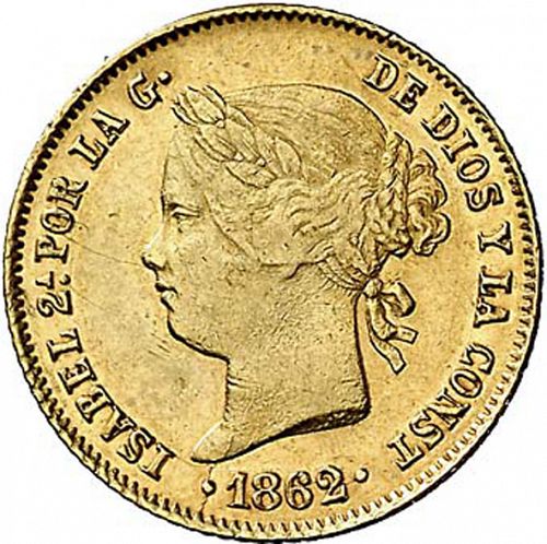4 Pesos Obverse Image minted in SPAIN in 1862 (1833-68  -  ISABEL II - Philippines)  - The Coin Database
