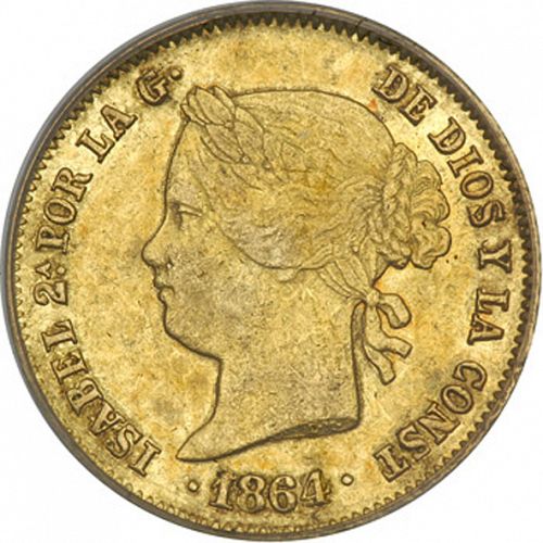 4 Pesos Obverse Image minted in SPAIN in 1864 (1833-68  -  ISABEL II - Philippines)  - The Coin Database