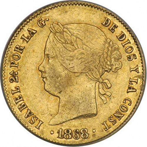 4 Pesos Obverse Image minted in SPAIN in 1868 (1833-68  -  ISABEL II - Philippines)  - The Coin Database