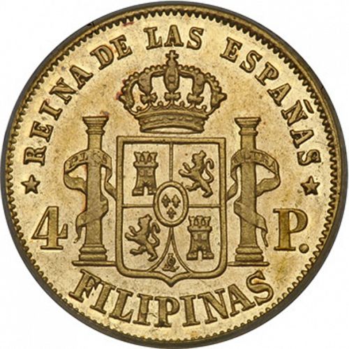 4 Pesos Reverse Image minted in SPAIN in 1863 (1833-68  -  ISABEL II - Philippines)  - The Coin Database