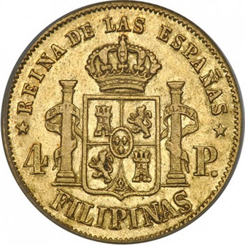 4 Pesos Reverse Image minted in SPAIN in 1864 (1833-68  -  ISABEL II - Philippines)  - The Coin Database