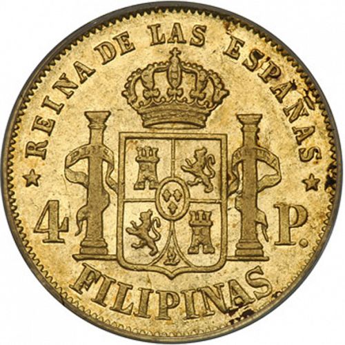 4 Pesos Reverse Image minted in SPAIN in 1865 (1833-68  -  ISABEL II - Philippines)  - The Coin Database