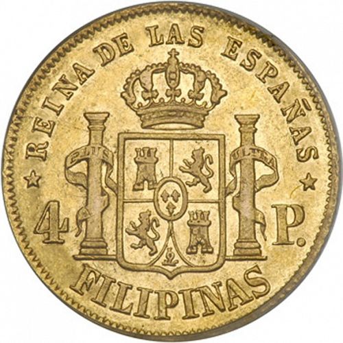 4 Pesos Reverse Image minted in SPAIN in 1866 (1833-68  -  ISABEL II - Philippines)  - The Coin Database