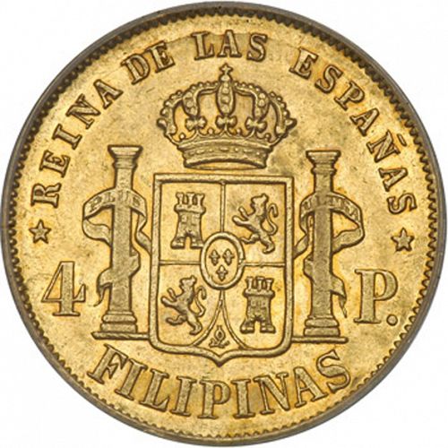 4 Pesos Reverse Image minted in SPAIN in 1868 (1833-68  -  ISABEL II - Philippines)  - The Coin Database