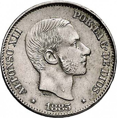 50 Centavos Peso Obverse Image minted in SPAIN in 1883 (1874-85  -  ALFONSO XII - Philippines)  - The Coin Database