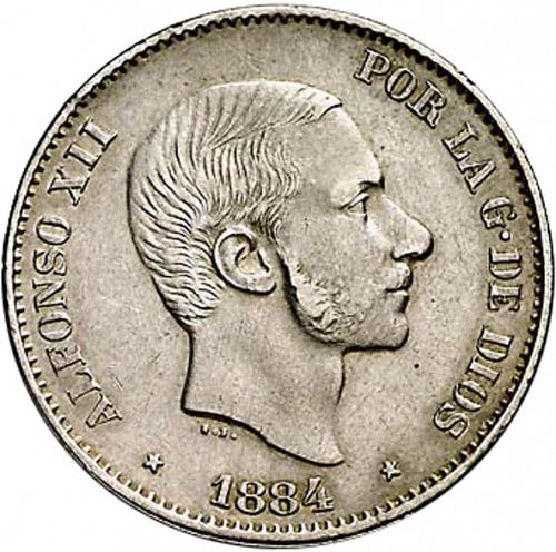 50 Centavos Peso Obverse Image minted in SPAIN in 1884 (1874-85  -  ALFONSO XII - Philippines)  - The Coin Database
