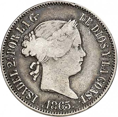 50 Céntimos Peso Obverse Image minted in SPAIN in 1865 (1833-68  -  ISABEL II - Philippines)  - The Coin Database