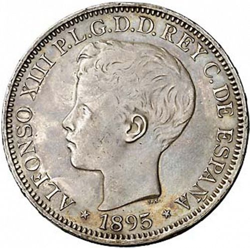 1 Peso Obverse Image minted in SPAIN in 1895 (1886-31  -  ALFONSO XIII - Puerto Rico)  - The Coin Database