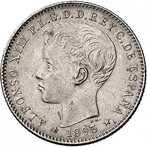 20 Centavos Peso Obverse Image minted in SPAIN in 1895 (1886-31  -  ALFONSO XIII - Puerto Rico)  - The Coin Database