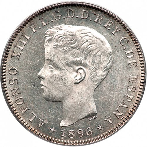 40 Centavos Peso Obverse Image minted in SPAIN in 1896 (1886-31  -  ALFONSO XIII - Puerto Rico)  - The Coin Database