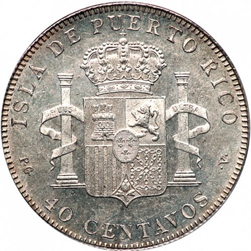 40 Centavos Peso Reverse Image minted in SPAIN in 1896 (1886-31  -  ALFONSO XIII - Puerto Rico)  - The Coin Database