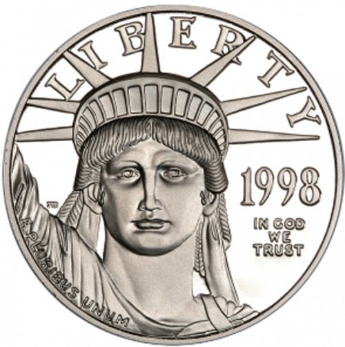 Bullion Obverse Image minted in UNITED STATES in 1998W (American Eagle -  Platinum 100 $ ( Bald Eagle flying over New England ))  - The Coin Database