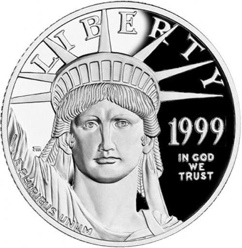 Bullion Obverse Image minted in UNITED STATES in 1999W (American Eagle -  Platinum 100 $ ( Bald Eagle flying above Southeastern Wet)  - The Coin Database