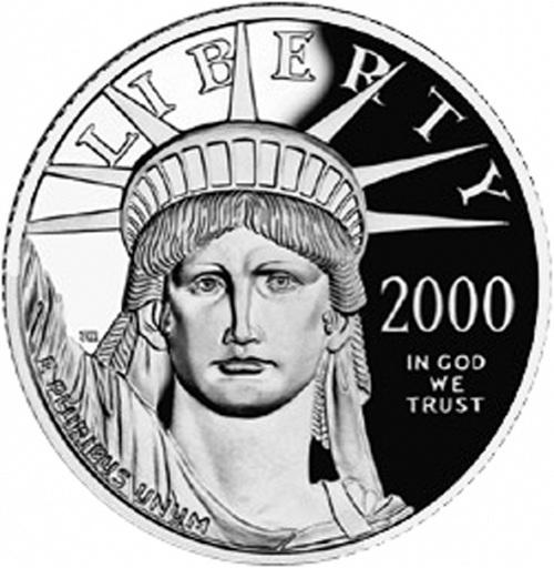 Bullion Obverse Image minted in UNITED STATES in 2000W (American Eagle -  Platinum 100 $ ( Bald Eagle flying over New England ))  - The Coin Database