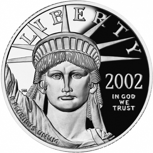 Bullion Obverse Image minted in UNITED STATES in 2002W (American Eagle -  Platinum 100 $ ( Bald Eagle flying over lake ))  - The Coin Database