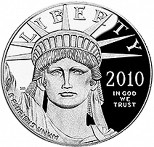 Bullion Obverse Image minted in UNITED STATES in 2010W (American Eagle -  Platinum 100 $ ( To stablish Justice ))  - The Coin Database