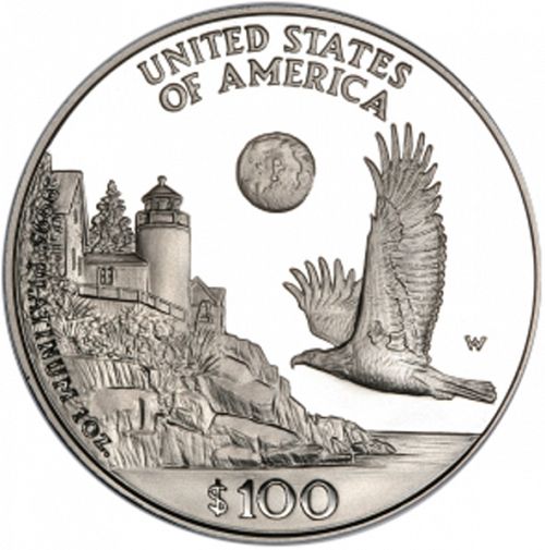 Bullion Reverse Image minted in UNITED STATES in 1998W (American Eagle -  Platinum 100 $ ( Bald Eagle flying over New England ))  - The Coin Database