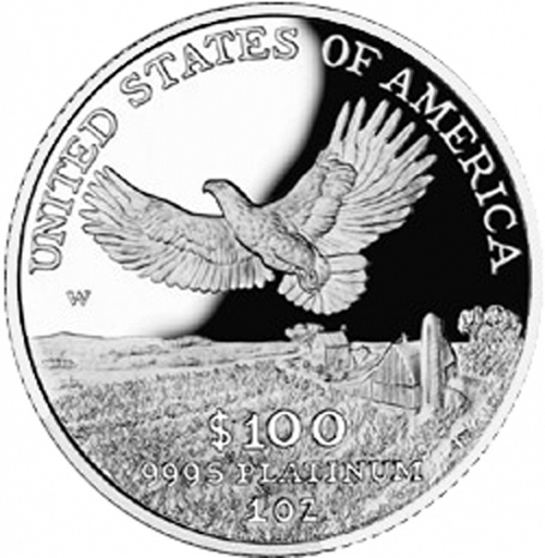 Bullion Reverse Image minted in UNITED STATES in 2000W (American Eagle -  Platinum 100 $ ( Bald Eagle flying over New England ))  - The Coin Database