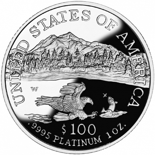 Bullion Reverse Image minted in UNITED STATES in 2002W (American Eagle -  Platinum 100 $ ( Bald Eagle flying over lake ))  - The Coin Database