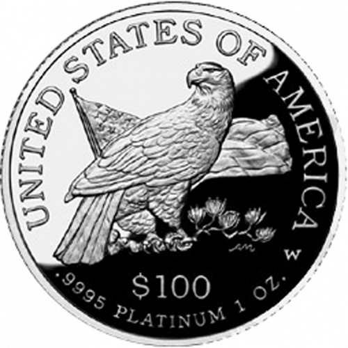 Bullion Reverse Image minted in UNITED STATES in 2003W (American Eagle -  Platinum 100$ ( Bald Eagle flying on Rocky Mountais ))  - The Coin Database