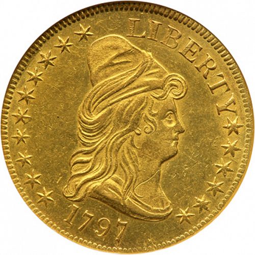 10 dollar Obverse Image minted in UNITED STATES in 1797 (Liberty Cap - Heraldic eagle)  - The Coin Database