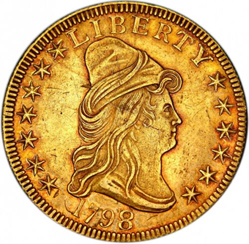 10 dollar Obverse Image minted in UNITED STATES in 1798 (Liberty Cap - Heraldic eagle)  - The Coin Database
