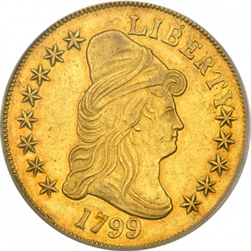 10 dollar Obverse Image minted in UNITED STATES in 1799 (Liberty Cap - Heraldic eagle)  - The Coin Database